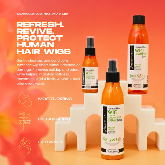 Awesome Wig Care Set leave-in conditioner spray demonstrates quick detangling for daily wear.