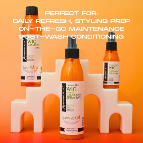 Awesome wig care set flatlay showing premium cleansing and conditioning routine.