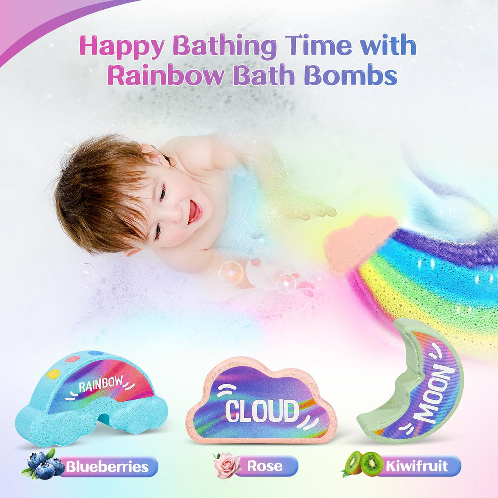 AWKUWA Rainbow Bath Bombs feature three shapes that spark playful bath time.