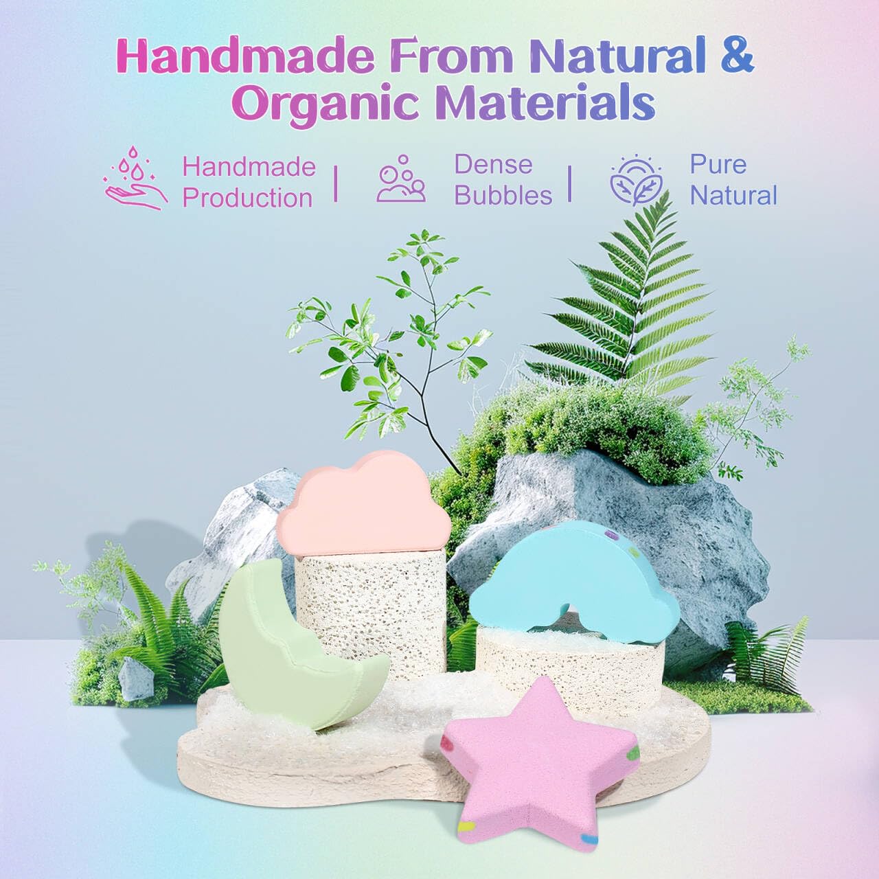 AWKUWA Rainbow Bath Bombs dissolve in water to create a vibrant rainbow display.