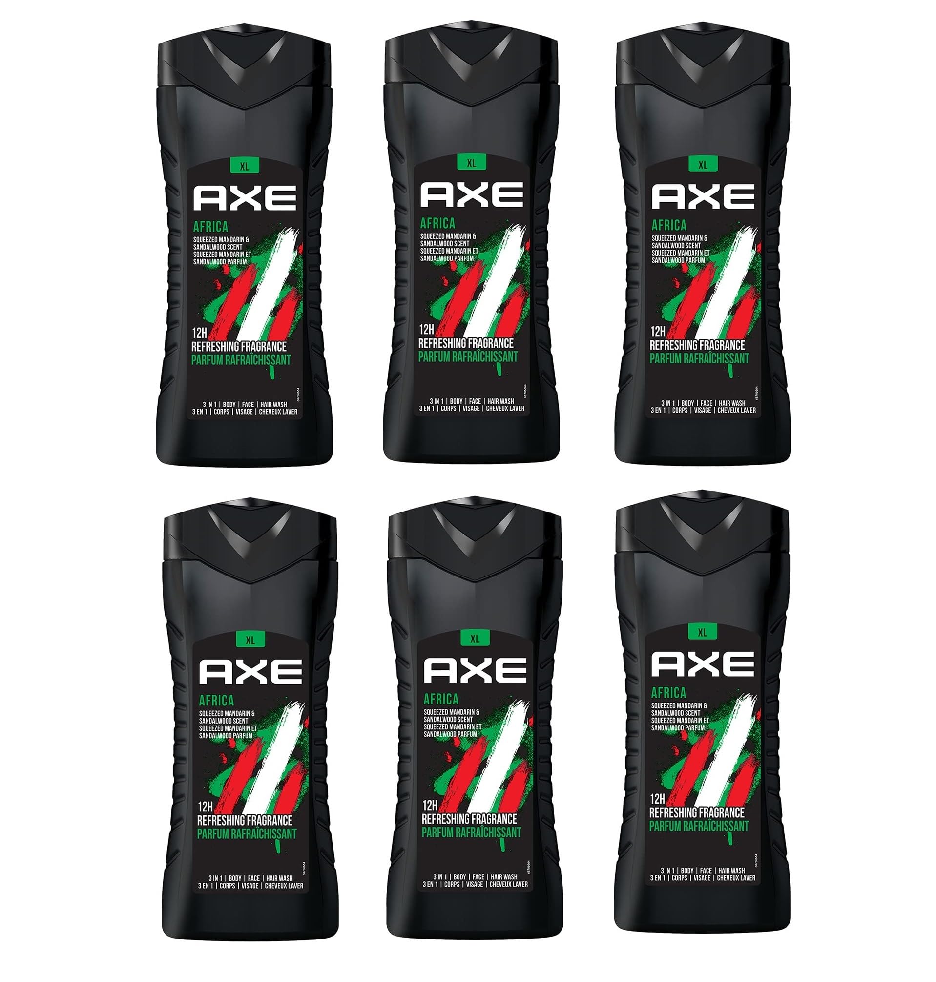 Close-up of AXE Africa body wash label showing German-made quality.