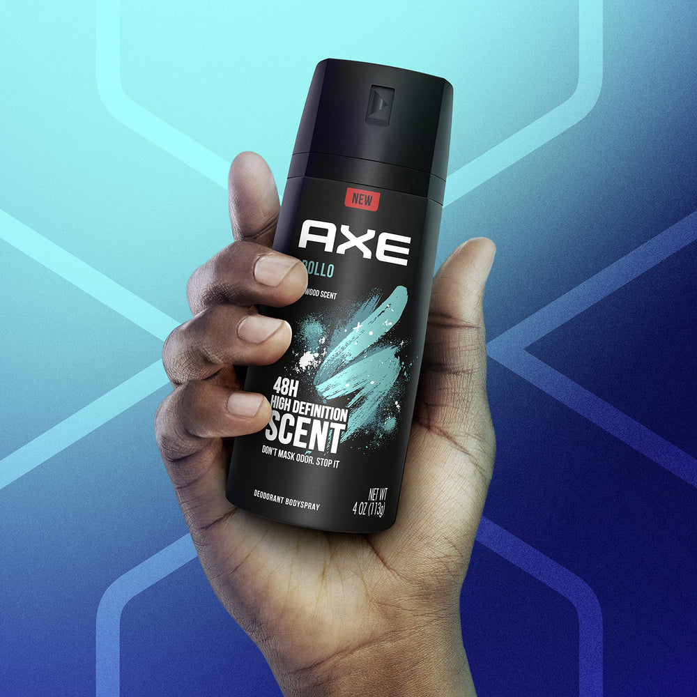 AXE Apollo spray across chest demonstrates easy application