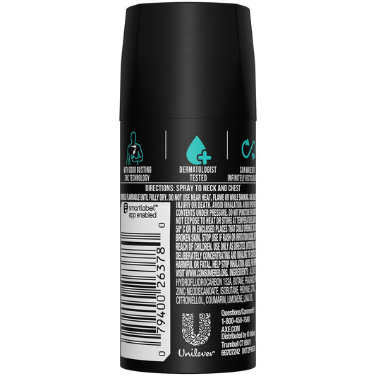 Close-up of AXE Apollo zinc-technology badge for lasting odor control