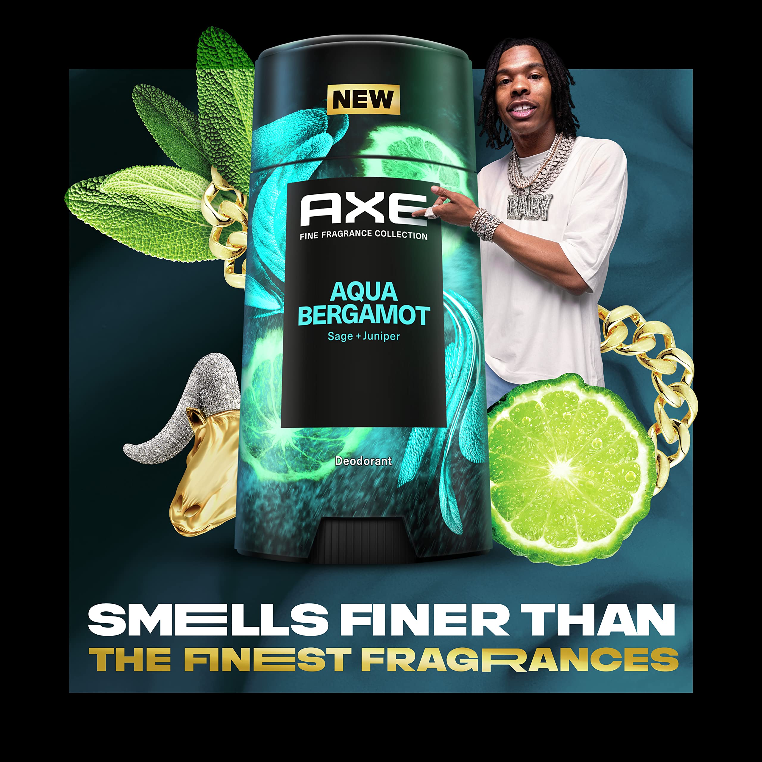 Front view of AXE Aqua Bergamot Deodorant Stick highlighting sleek design and fragrance notes