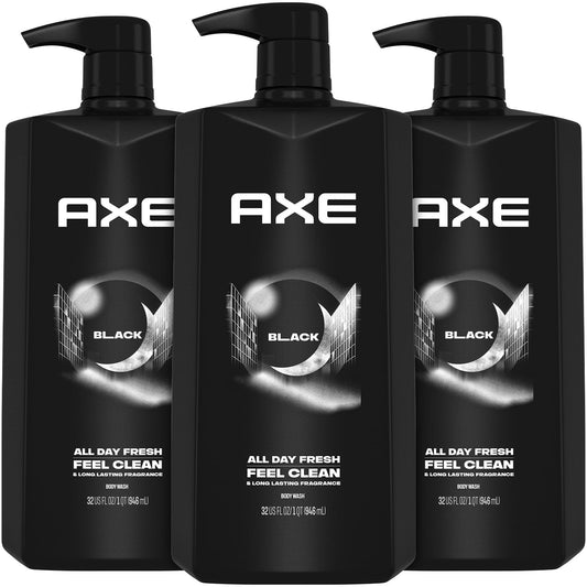 AXE Black 3-in-1 bottle front for quick body, face, and hair cleansing