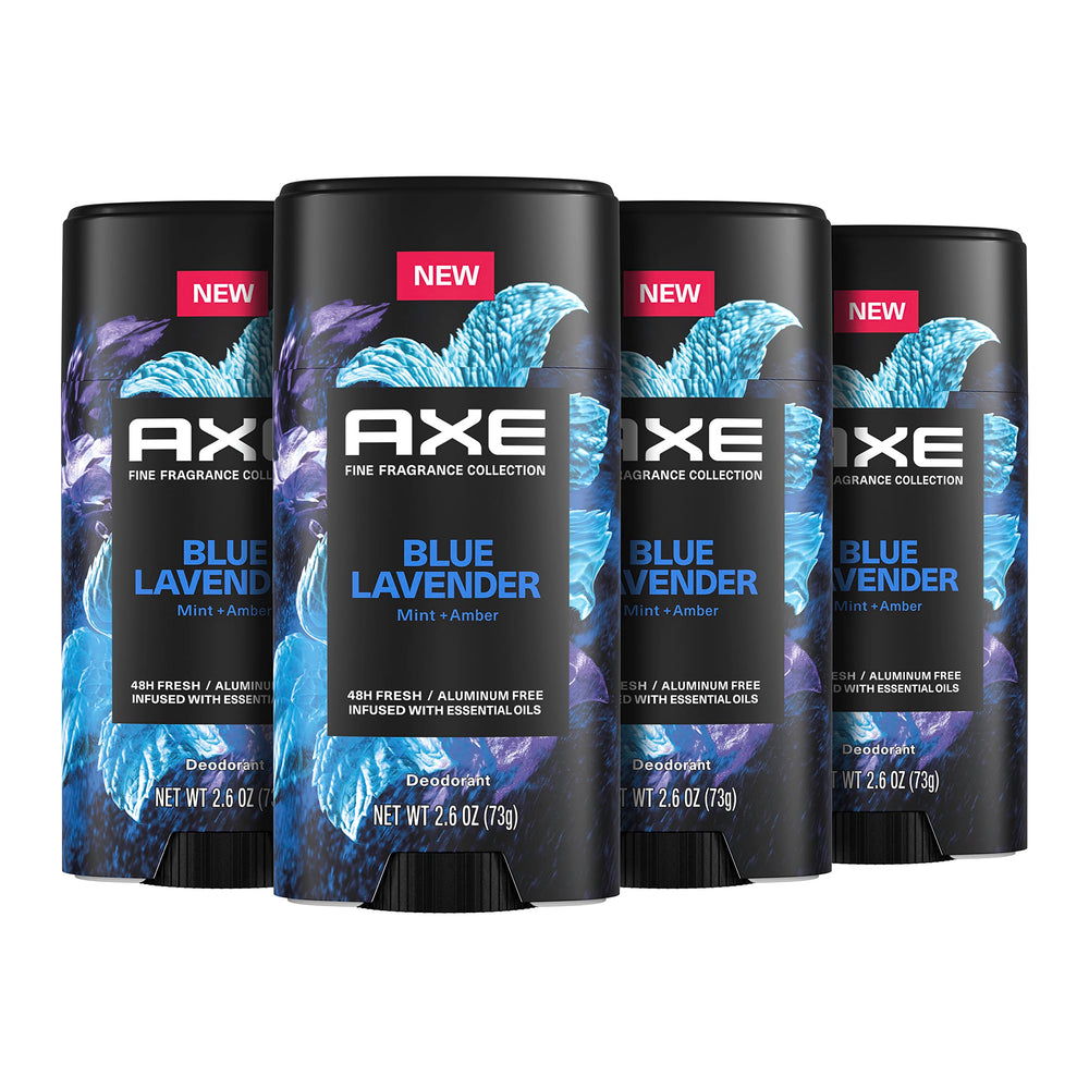AXE Blue Lavender deodorant stick 4-count for all-day freshness and odor protection.