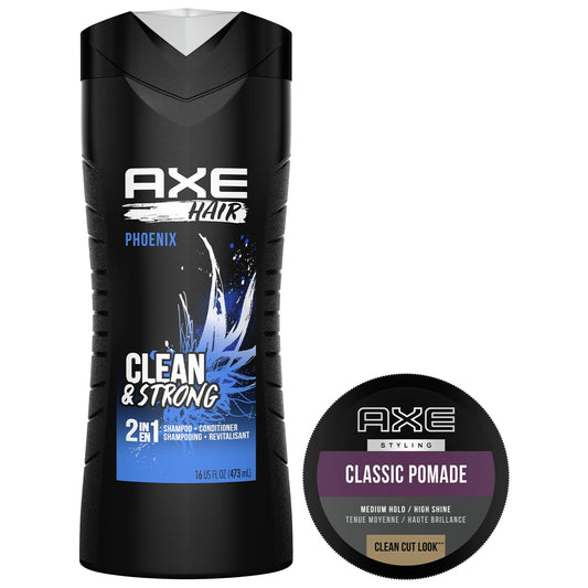 AXE Classic Pomade tin offers high shine and medium hold.