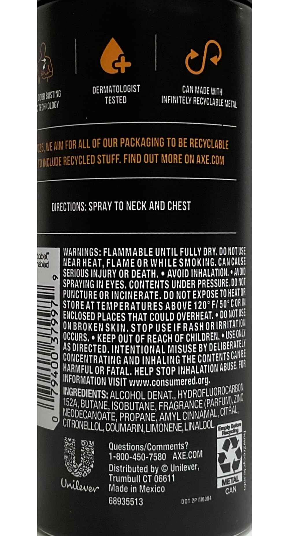 AXE Dark Temptation Bodyspray spray-action image highlights easy, even application.