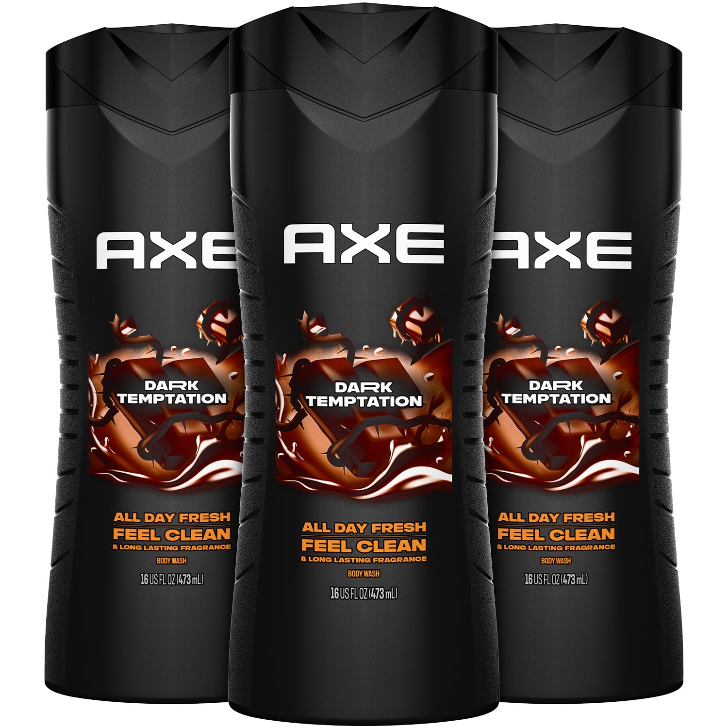 AXE Dark Temptation bottle with rich foam for lasting freshness