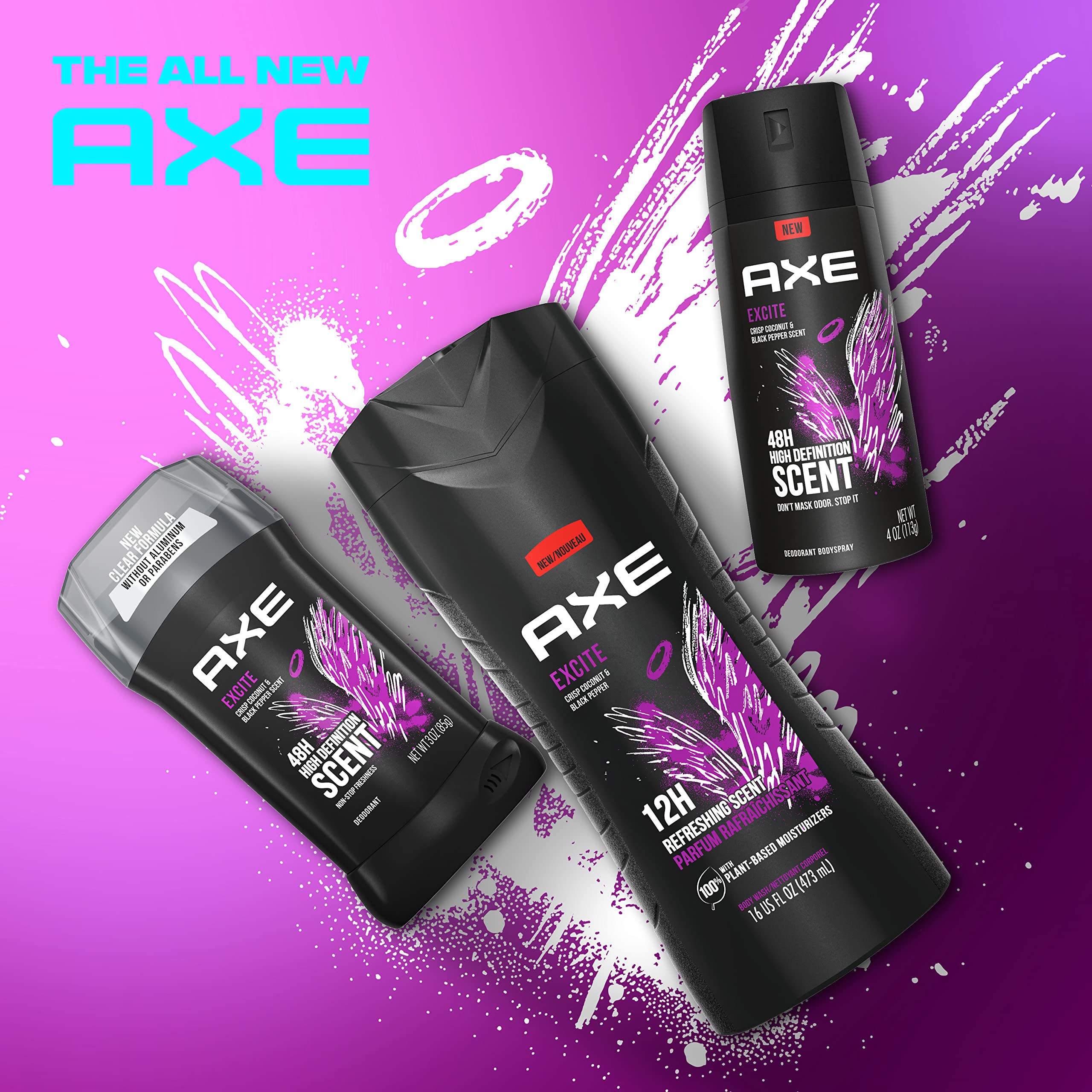 AXE Excite man applying wash demonstrates quick daily routine.