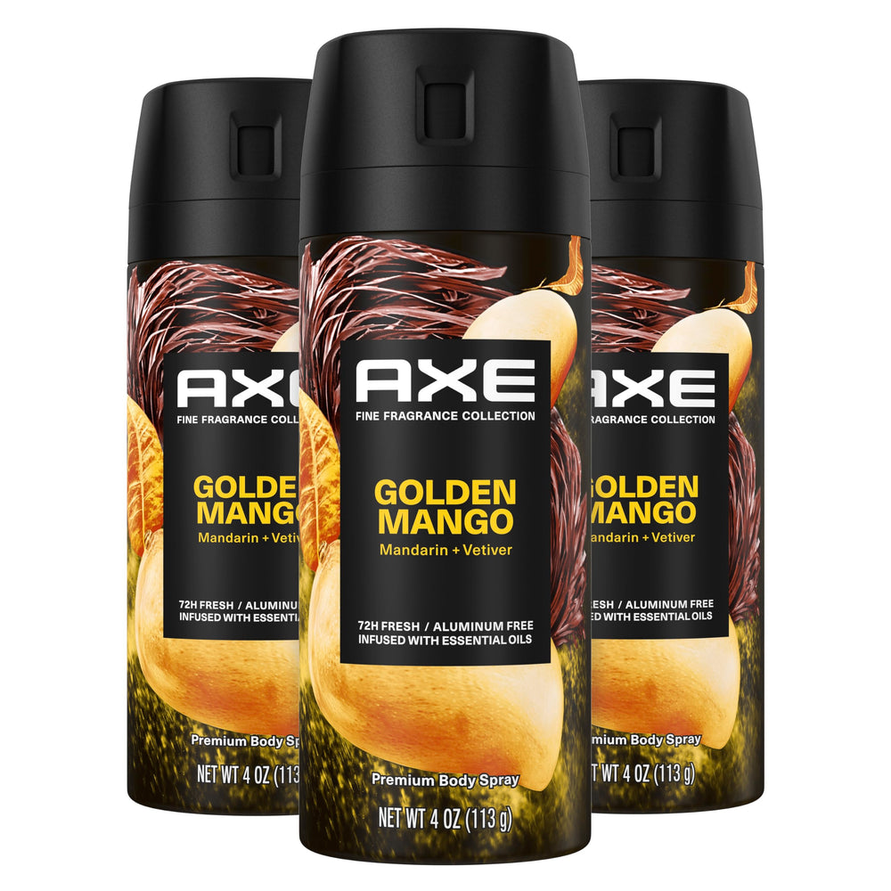 AXE Golden Mango deodorant spray bottle for quick daily refresh.