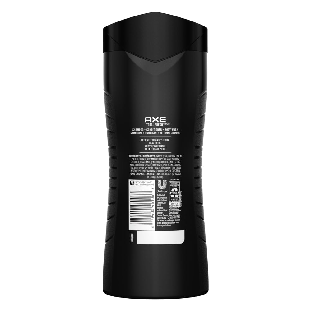 Axé Hair 3 in 1 Total Fresh front bottle, compact triple-use care for busy routines.