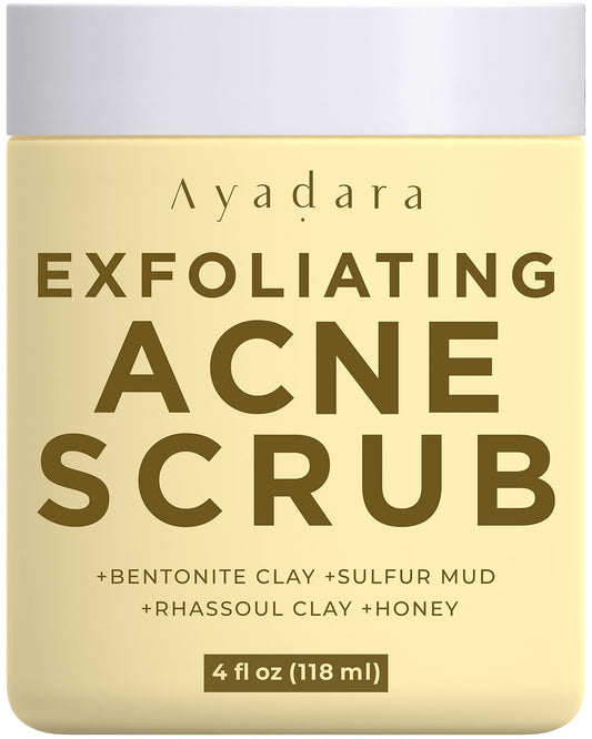 AYADARA Exfoliating Acne Scrub packaging looks premium and supports gentle daily cleansing.