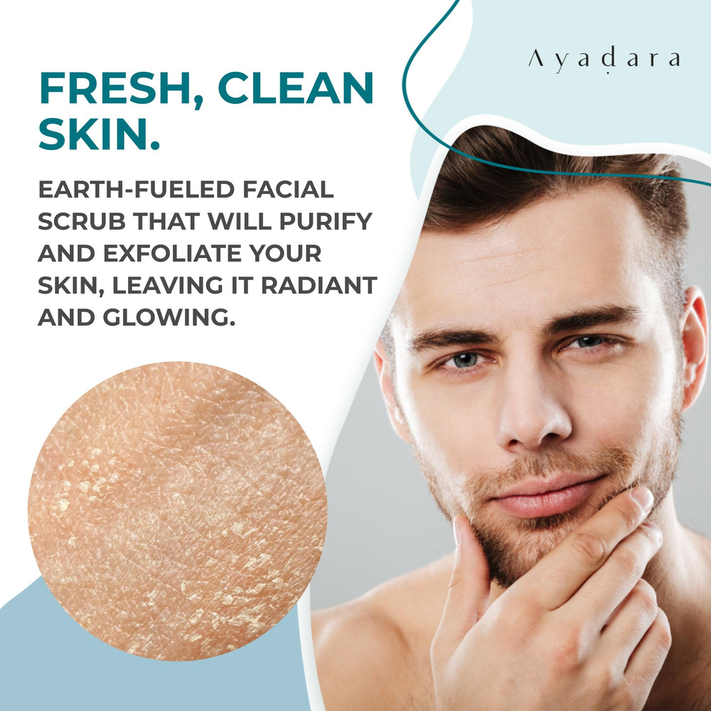 AYADARA Exfoliating Acne Scrub texture close-up demonstrates gentle exfoliation for smoother skin.