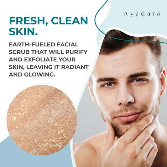 AYADARA Exfoliating Acne Scrub texture close-up demonstrates gentle exfoliation for smoother skin.