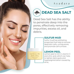 AYADARA Exfoliating Acne Scrub includes witch hazel for calm, clarified pores.