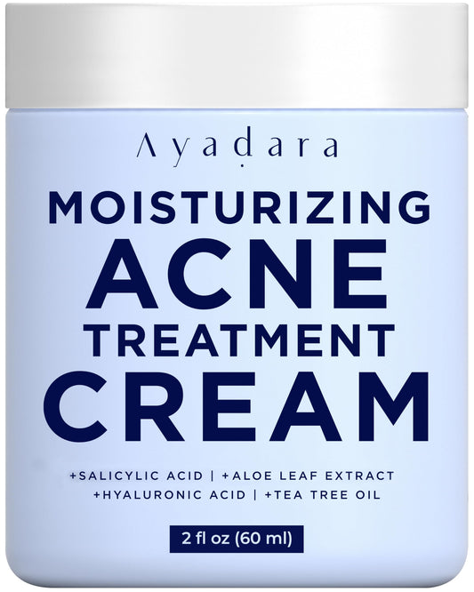 AYADARA Moisturizing Acne Cream bottle for easy daily use on oily, acne-prone skin.