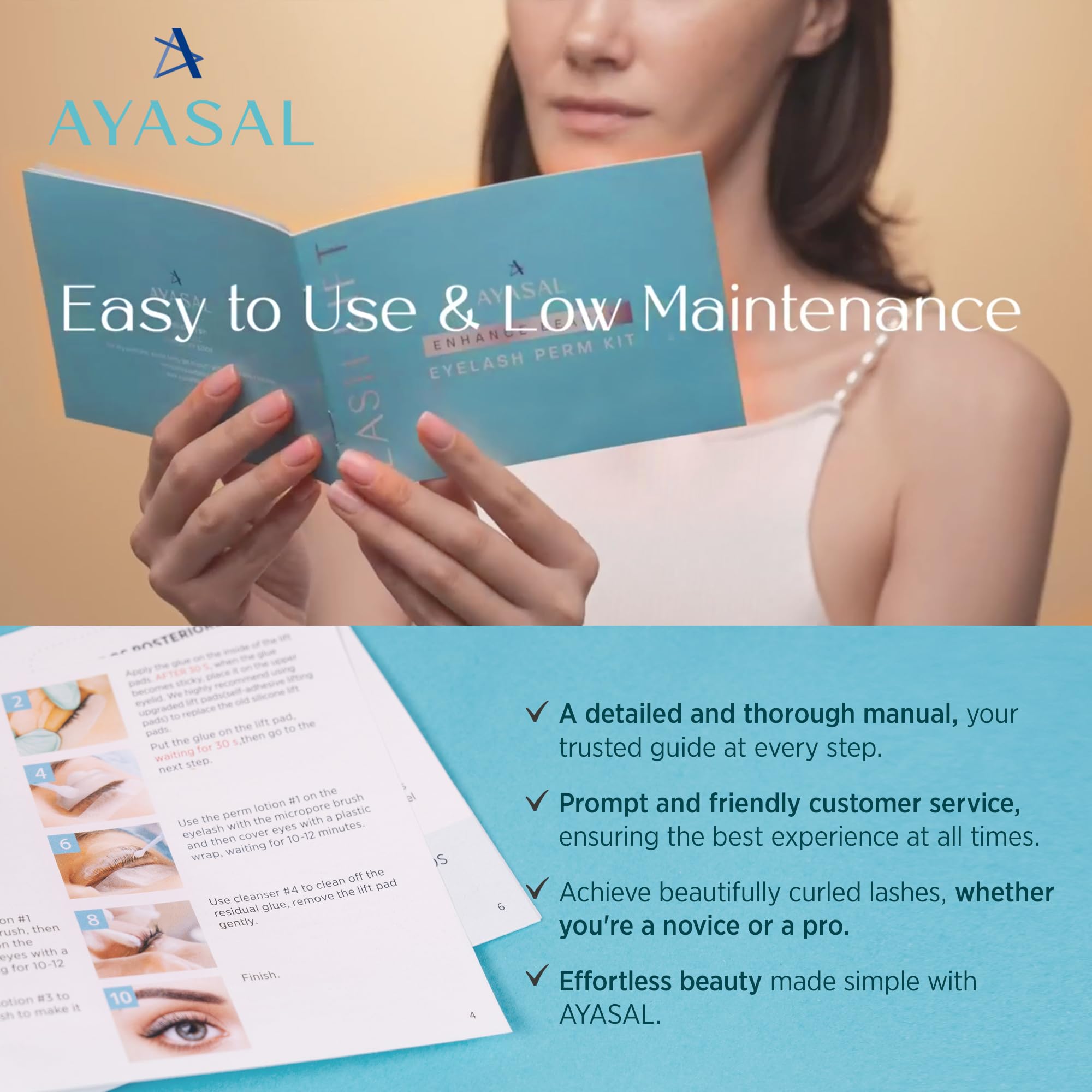 AYASAL essential tools included for safe lash perming at home.