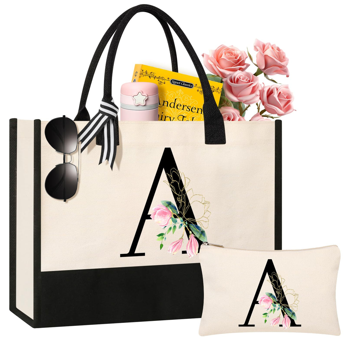AYGE personalized initial canvas beach tote for sun-ready days
