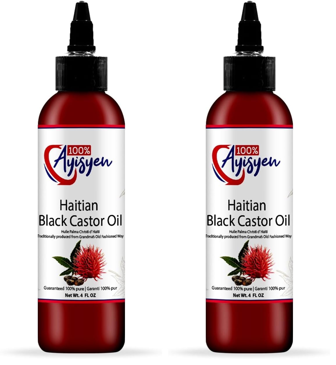 100% AYISYEN Haitian Black Castor Oil bottle ready for hair care routine