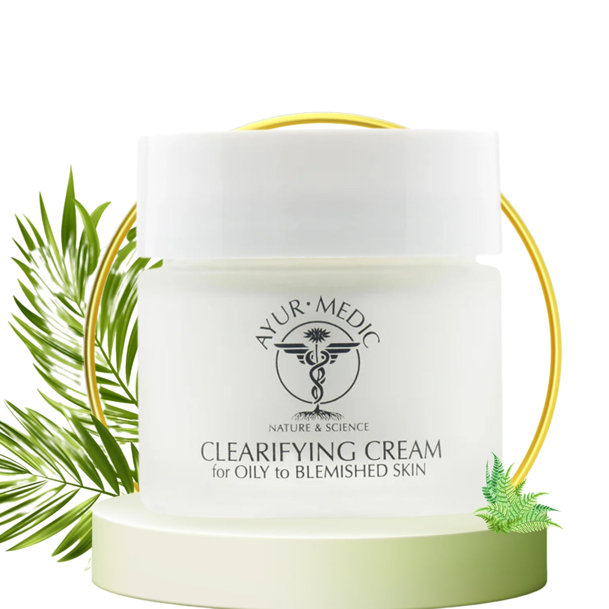 Ayur Medic Clearifying Cream jar shows a rich, soothing texture for daily hydration.