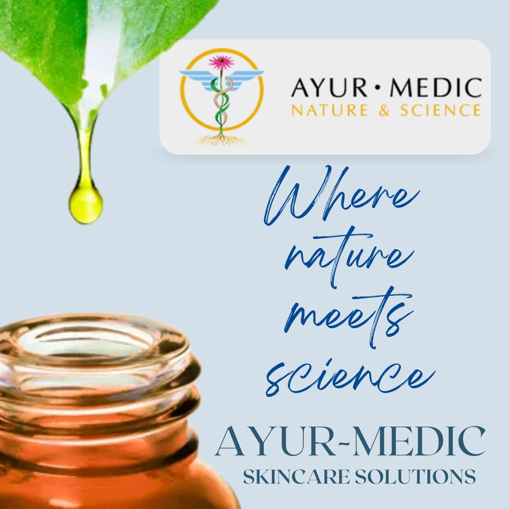 Ayur Medic Clearifying Cream natural ingredients panel highlights botanical extracts.