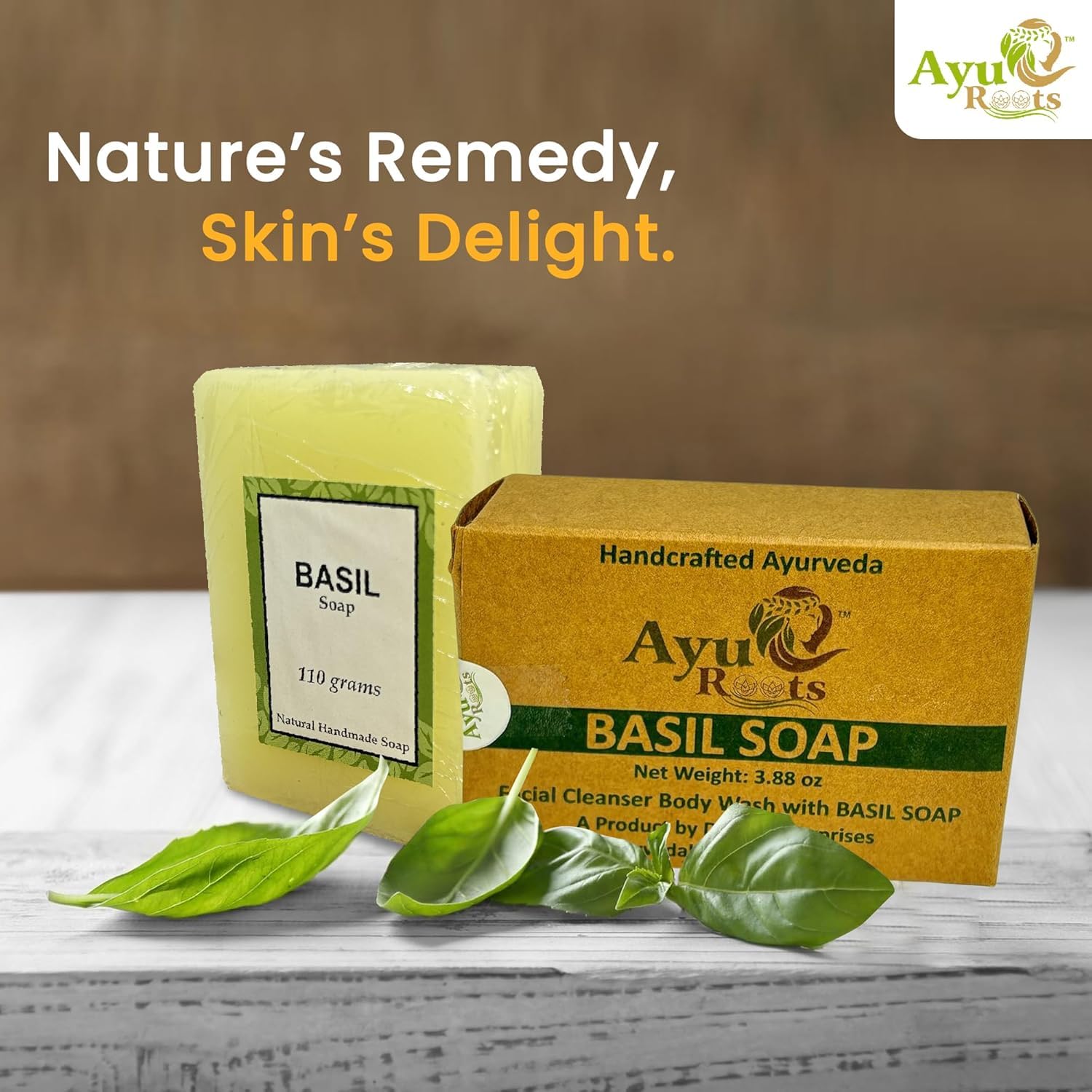 AyuRoots Basil leaf close-up highlights natural ingredients and vibrant color.