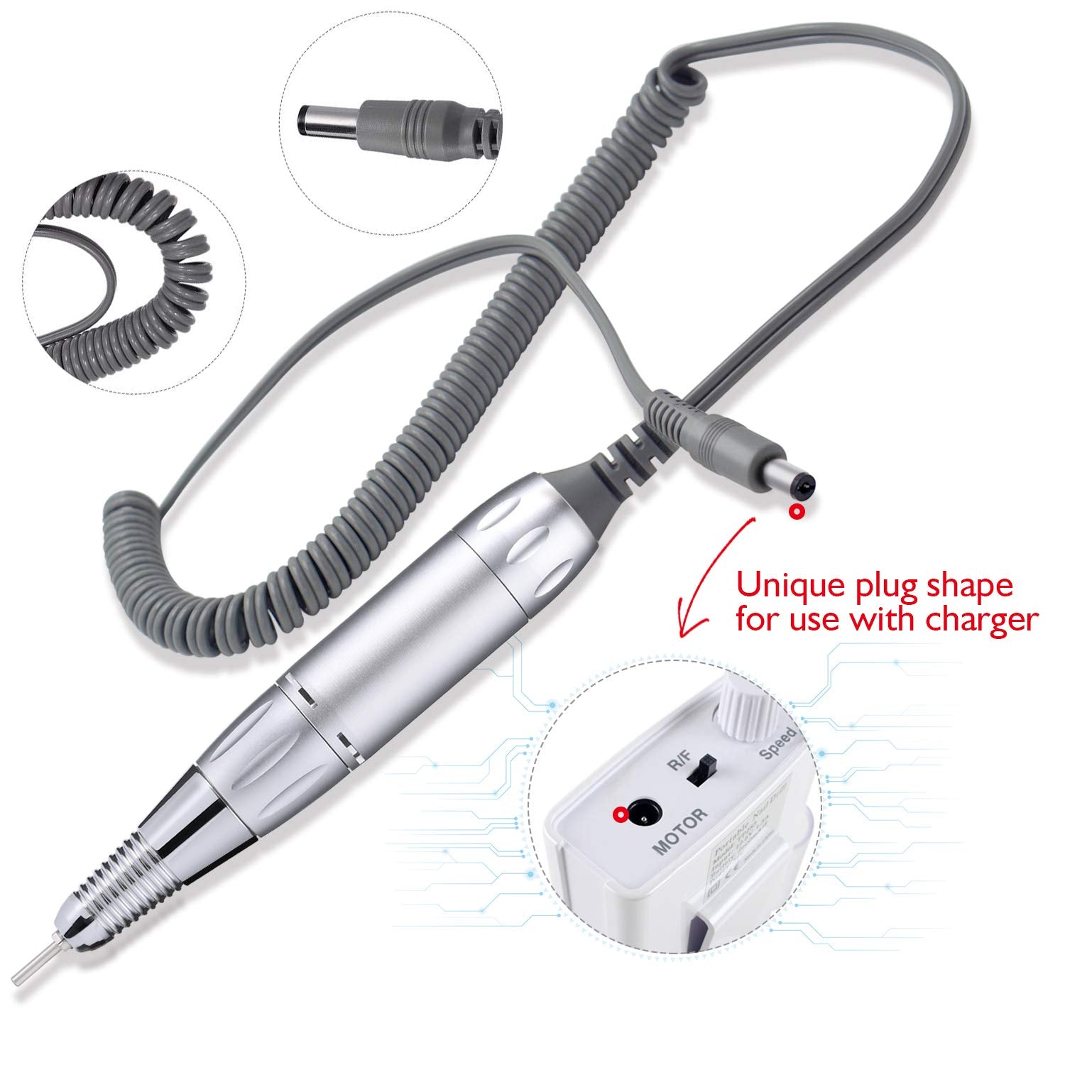 AZ GOGO handpiece speed control from 0 to 30000 rpm for precise nail art.