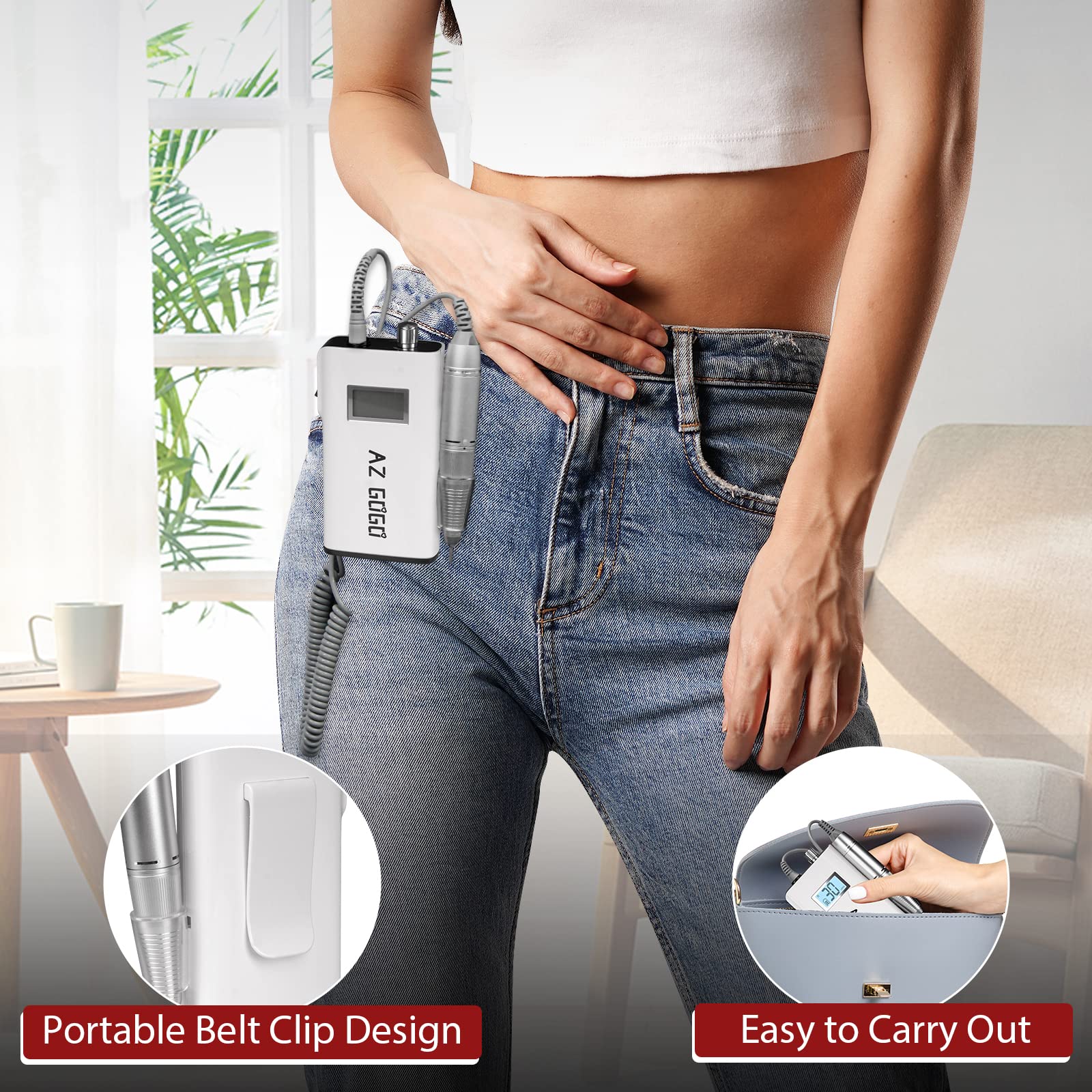 AZ GOGO nail drill machine lightweight portable design ideal for home or salon use.