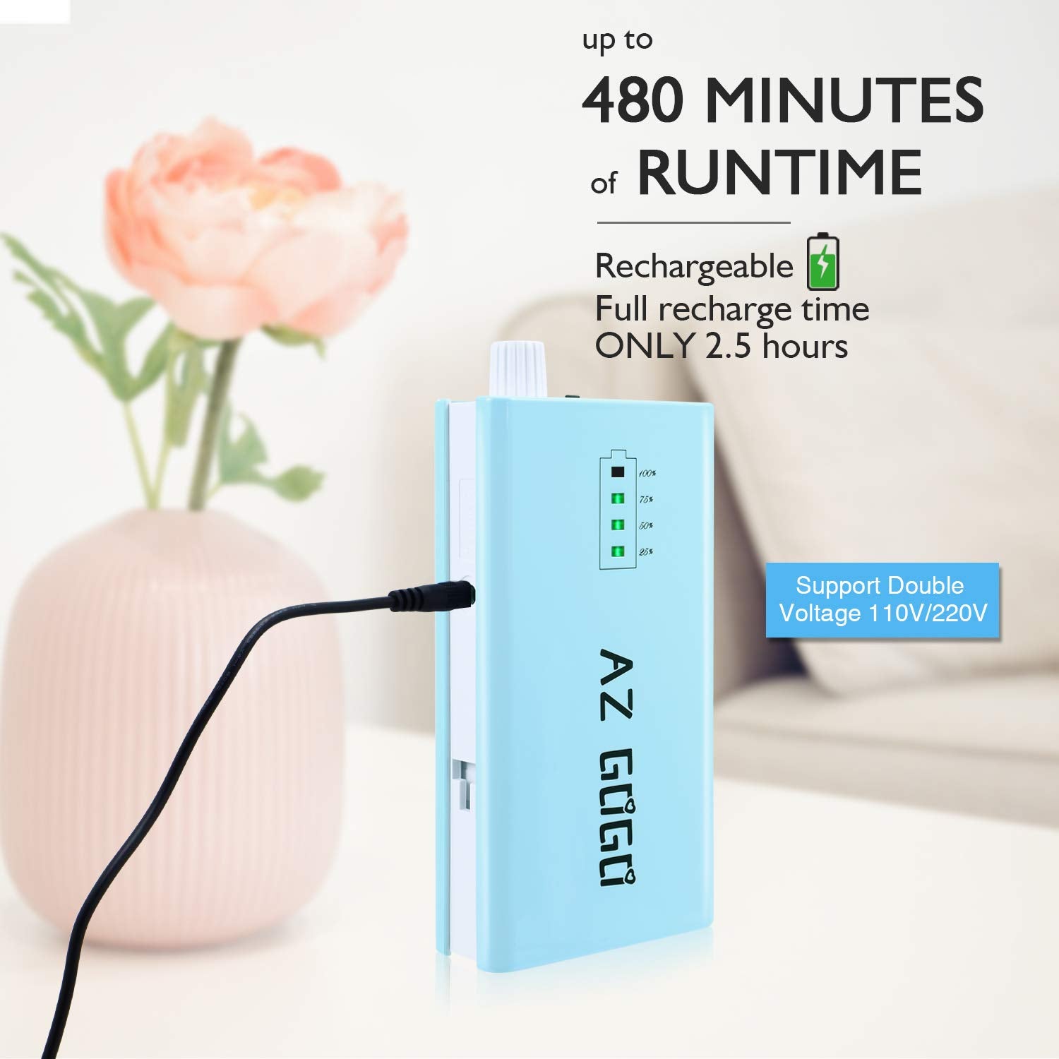 AZ GOGO rechargeable nail file with long battery life for cordless convenience.