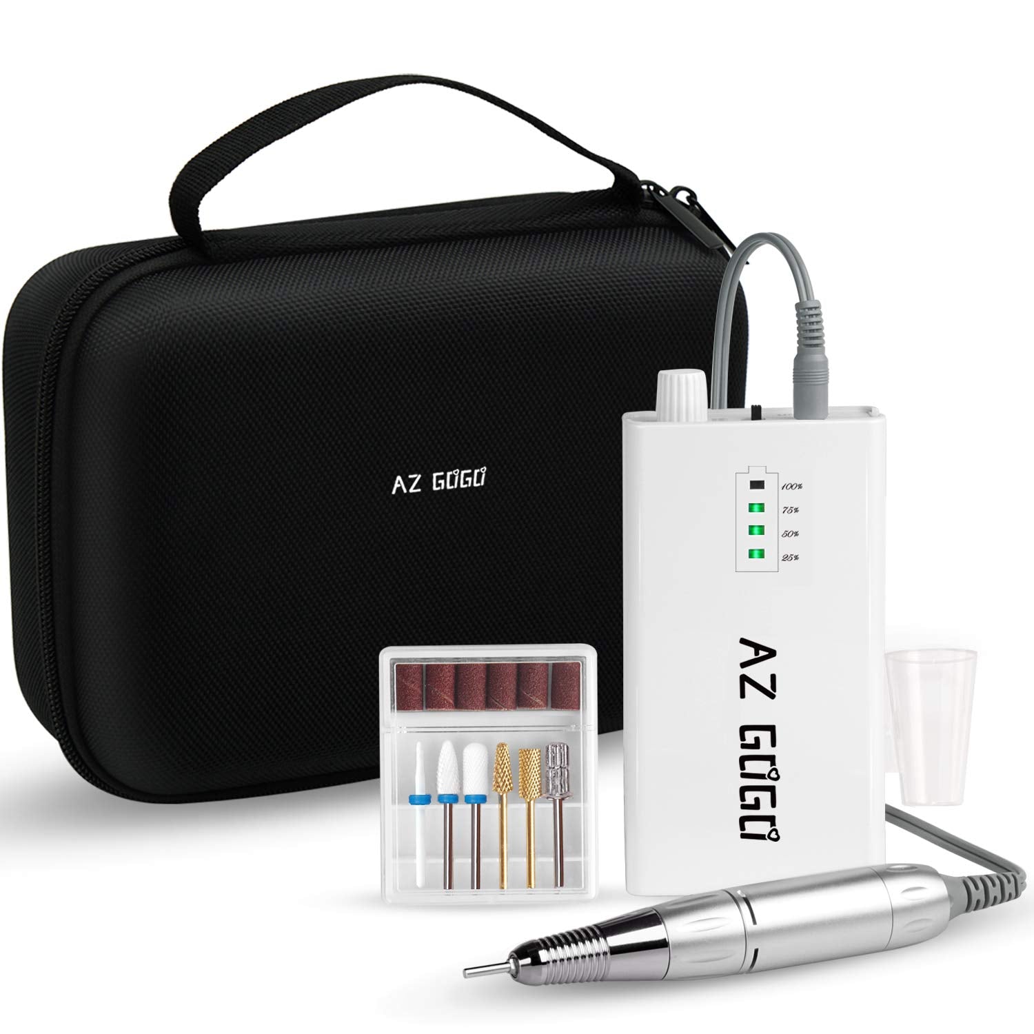 AZ GOGO Efile nail drill white front view highlighting compact precision for home or salon use