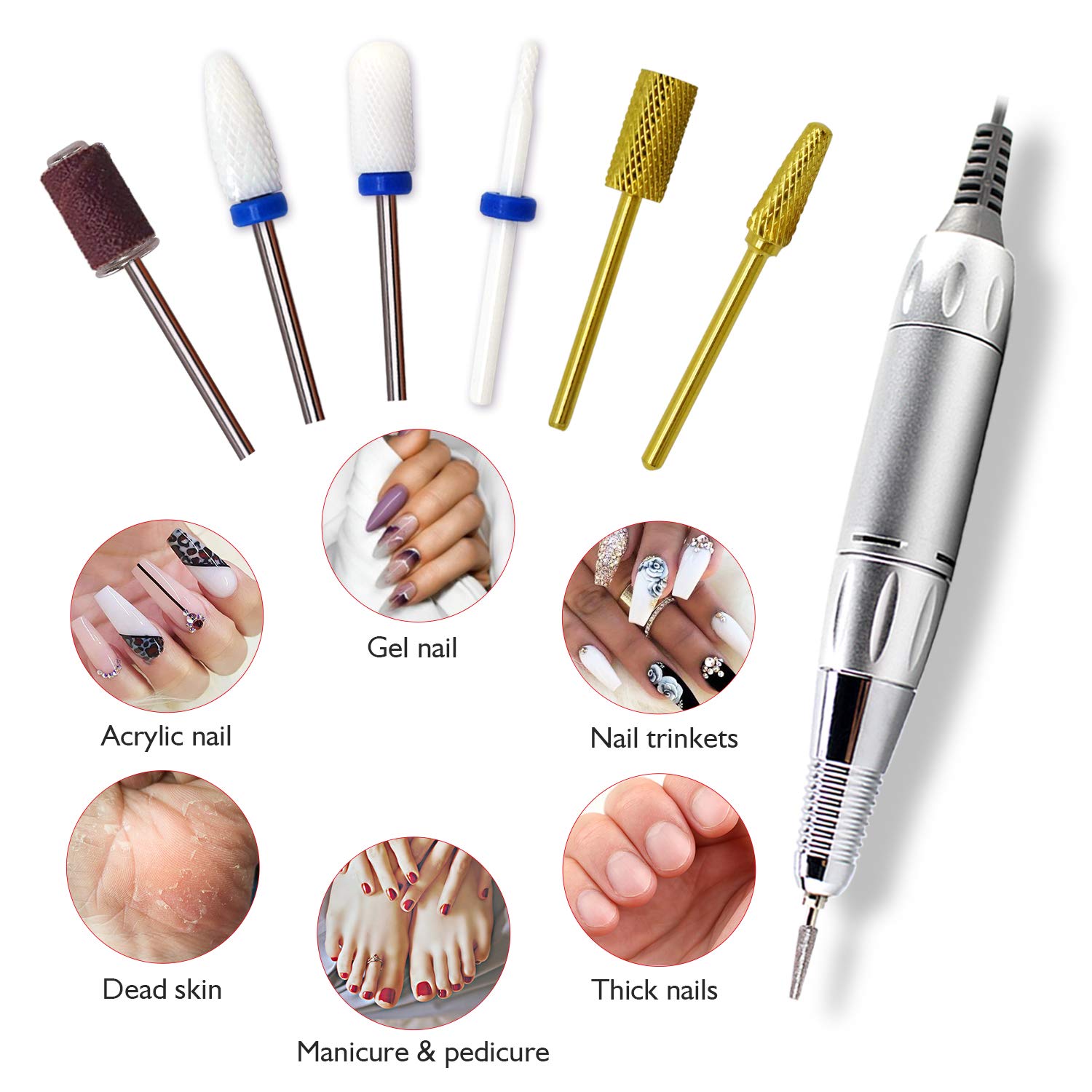 AZ GOGO Efile nail drill with included bits for versatile nail care and smoothing