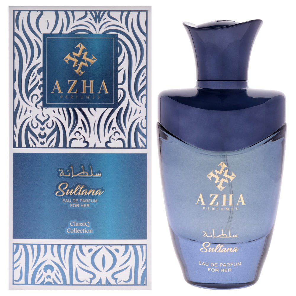 Azha Sultana bottle front, elegant everyday fragrance presentation.