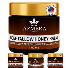 Azmera Beauty beef tallow balm jar provides deep hydration for dry skin.