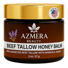 Azmera Beauty beef tallow balm with lavender in a 2oz jar for nourishing skin.