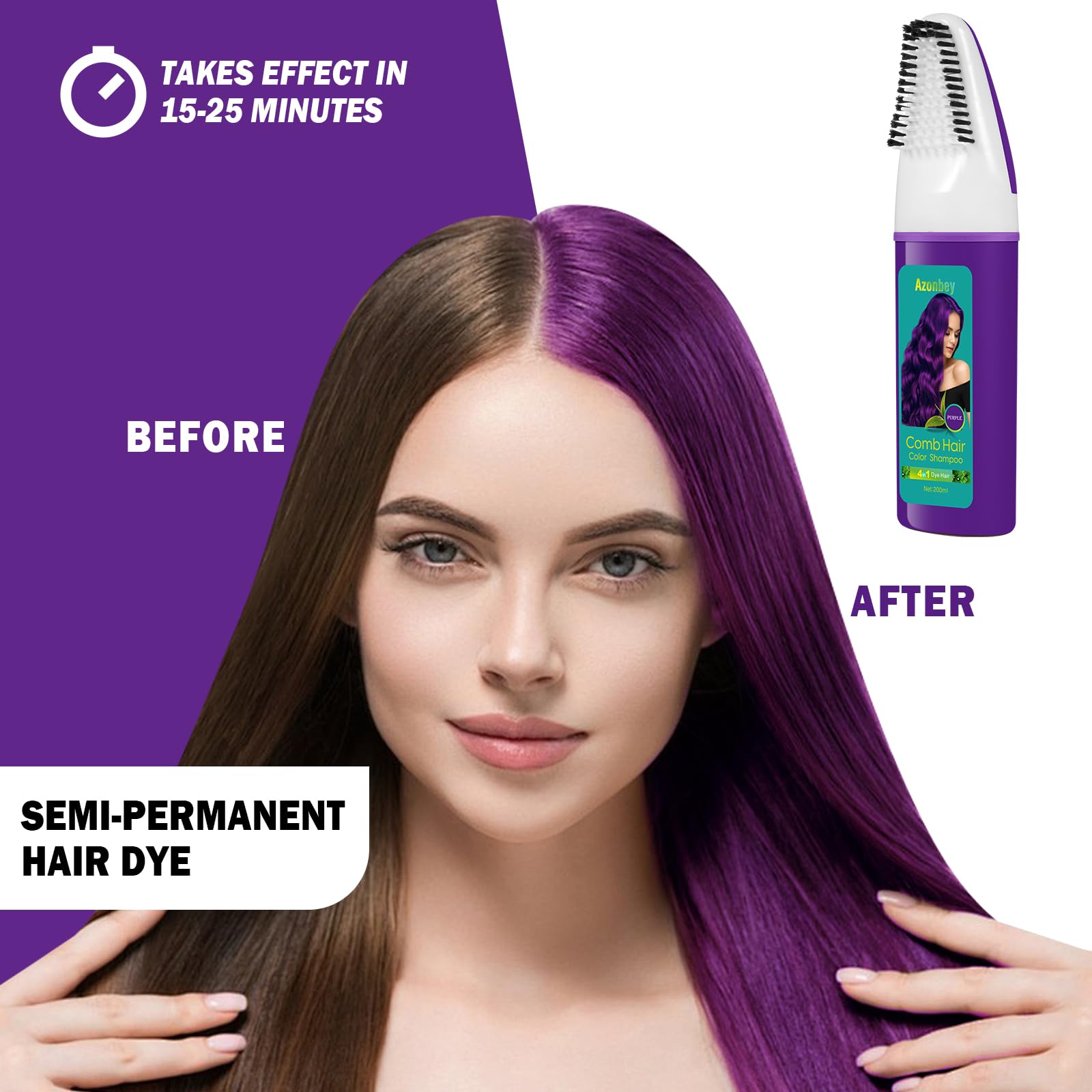 Azonbey hair color shampoo comb application ready to cover gray roots easily