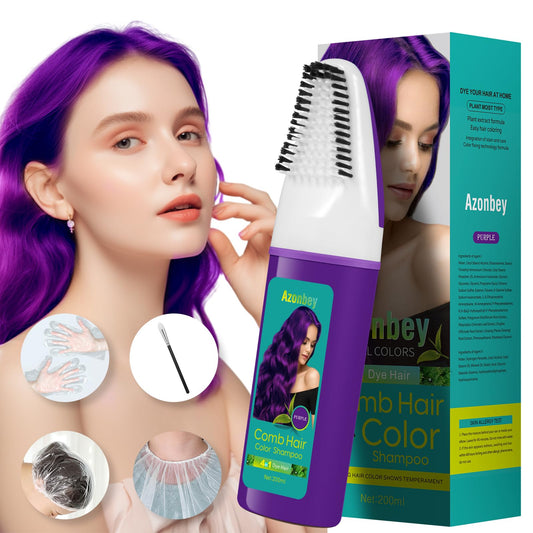 Azonbey purple hair dye shampoo with comb applicator for precise color application