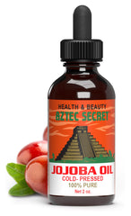 Aztec Secret Jojoba Oil bottle front highlights a versatile moisturizer for skin and hair.