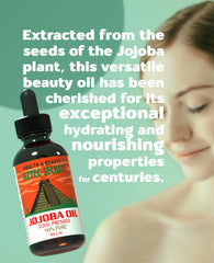 Aztec Secret Jojoba Oil routine-step shot suggests daily use on face or hair.