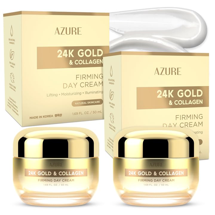 Azure Cosmetics 24K Gold & Collagen moisturizer bottle shows premium hydration