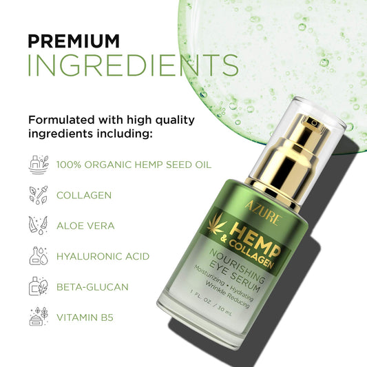 Azure Cosmetics eye serum bottle close-up showing silky, fast absorbing texture