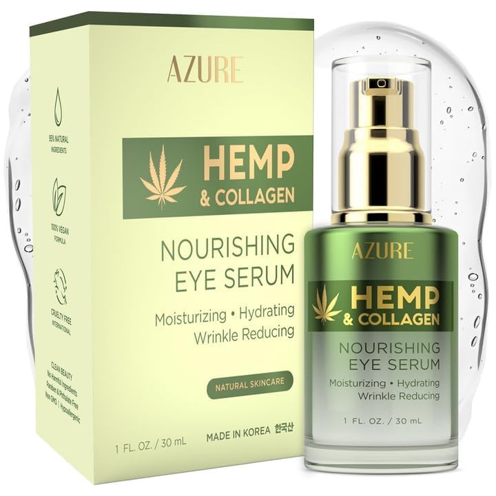 Azure Cosmetics Hemp & Collagen Eye Serum packaging highlighting nourishing formula