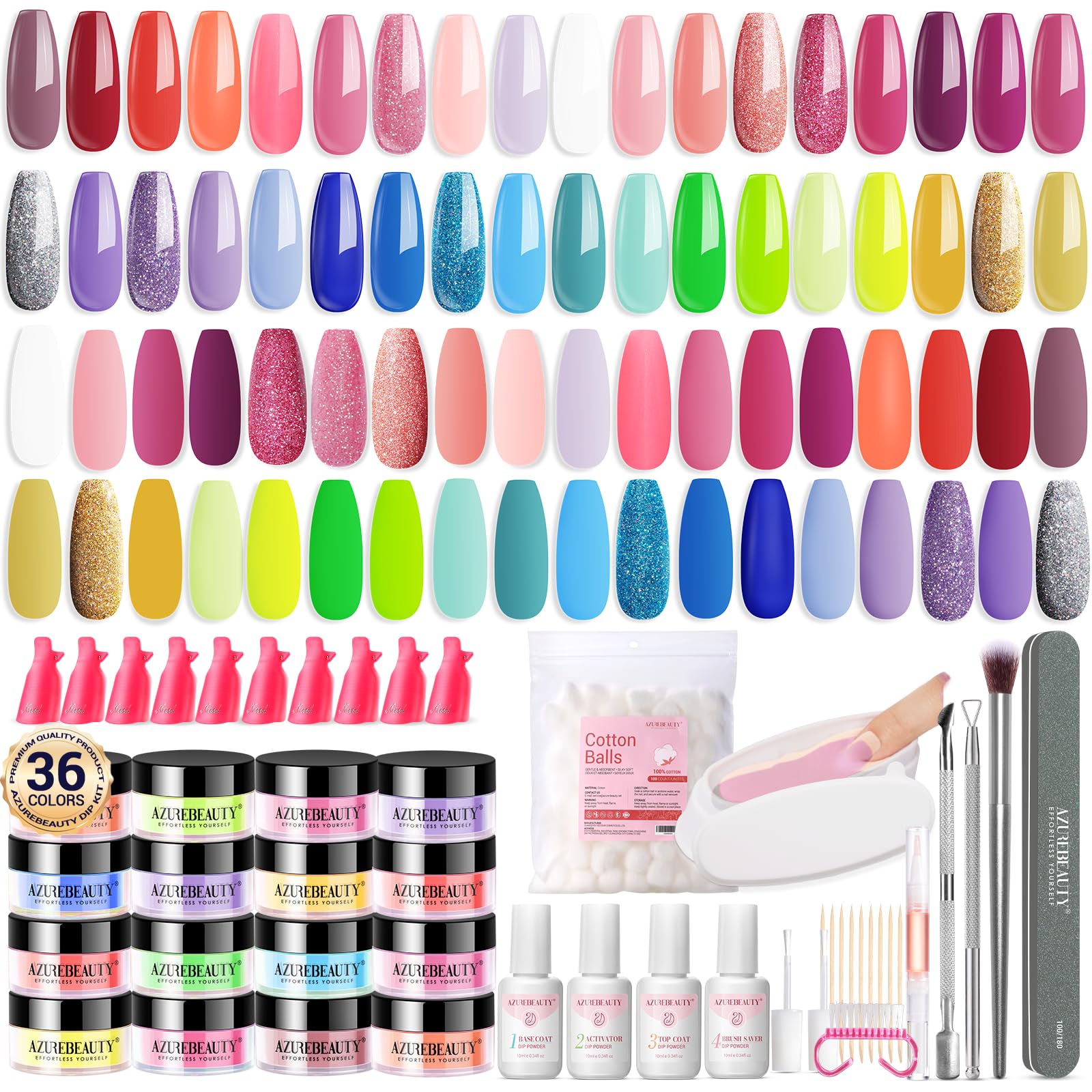 AZUREBEAUTY 170Pcs dip nail kit front view for at-home salon-quality manicures