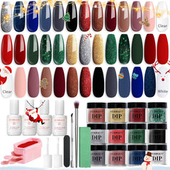 AZUREBEAUTY 31pcs dip powder kit Christmas colors display for at-home salon results.