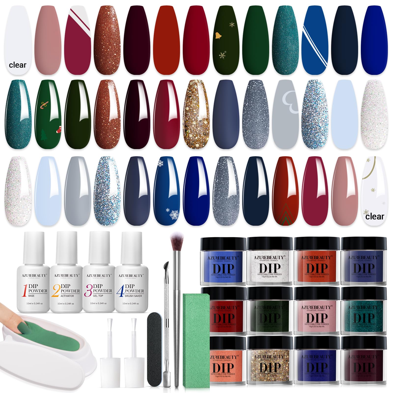 AzureBeauty 31Pcs dip powder kit colors swatches for vibrant long-lasting nails