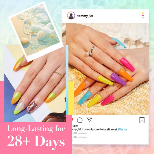 AZUREBEAUTY 36-color neon powders displays vibrant blues and yellows for nail art
