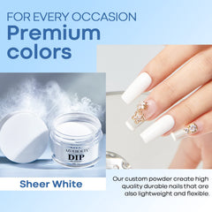 AZUREBEAUTY Bright White dip powder on nail demonstrates natural look and shine.