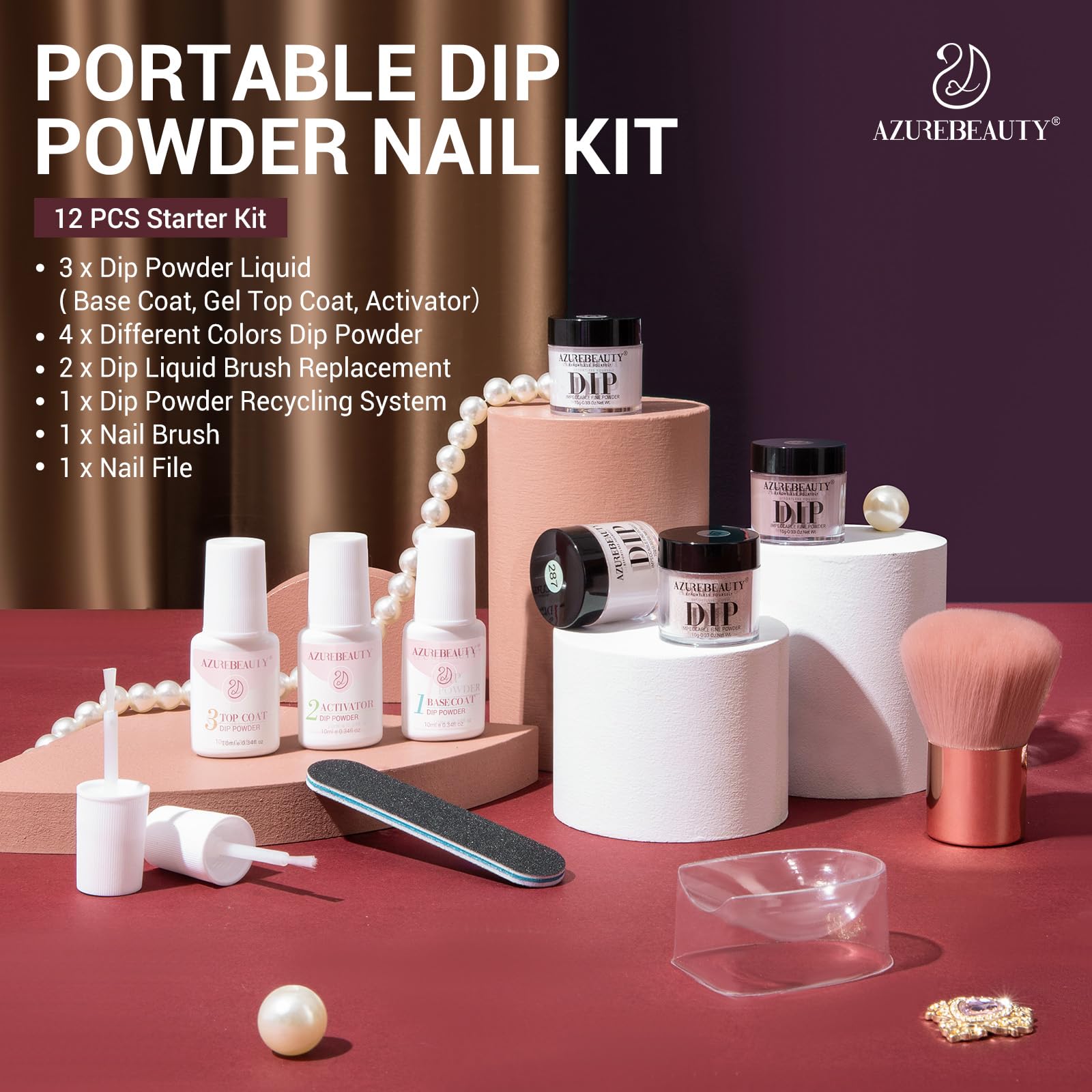 AzureBeauty champagne glitter dip powder with shimmering finish