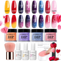 AZUREBEAUTY color-changing dip powder kit with four colors for dynamic nails.