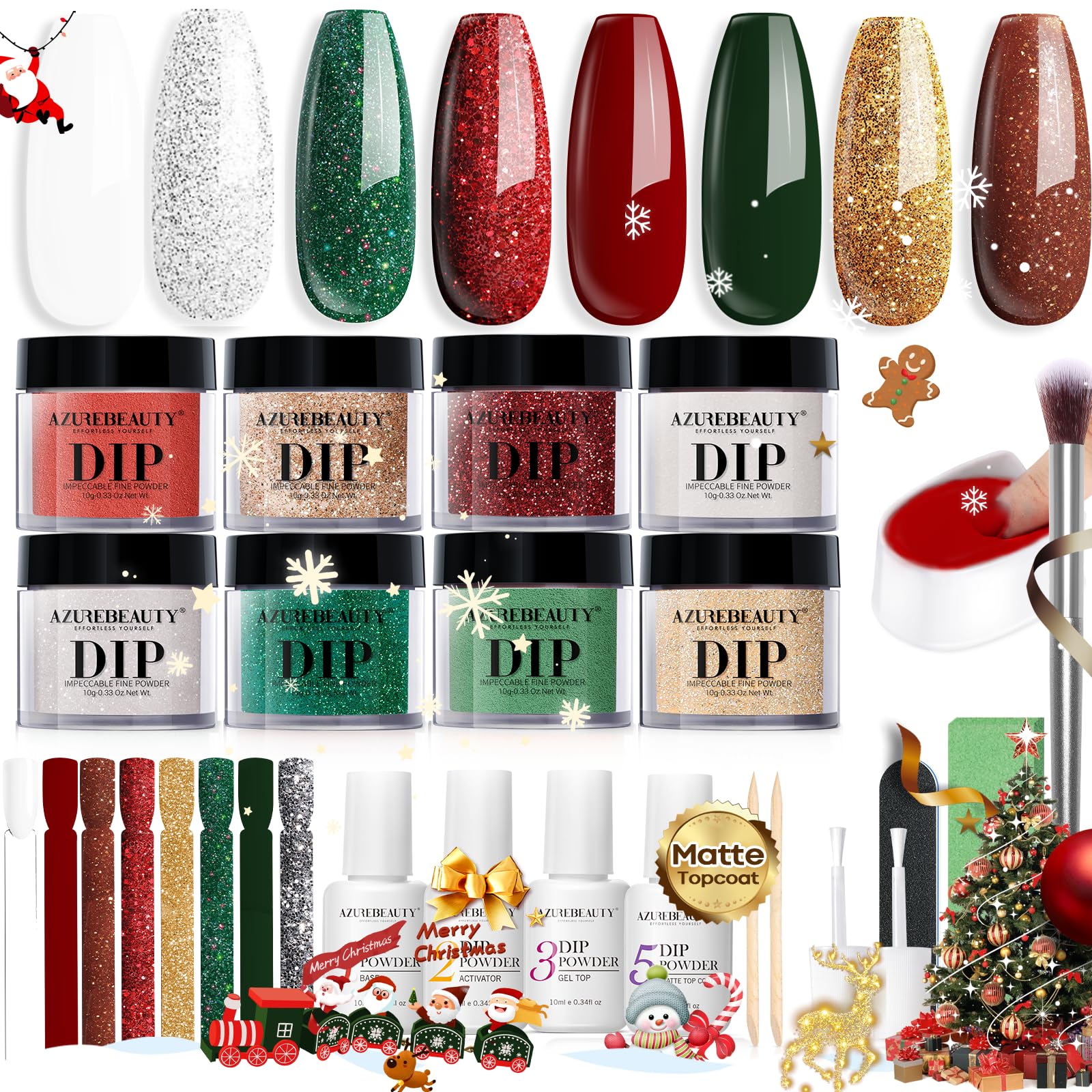 AZUREBEAUTY dip powder kit with eight colors for vibrant, long-lasting nails